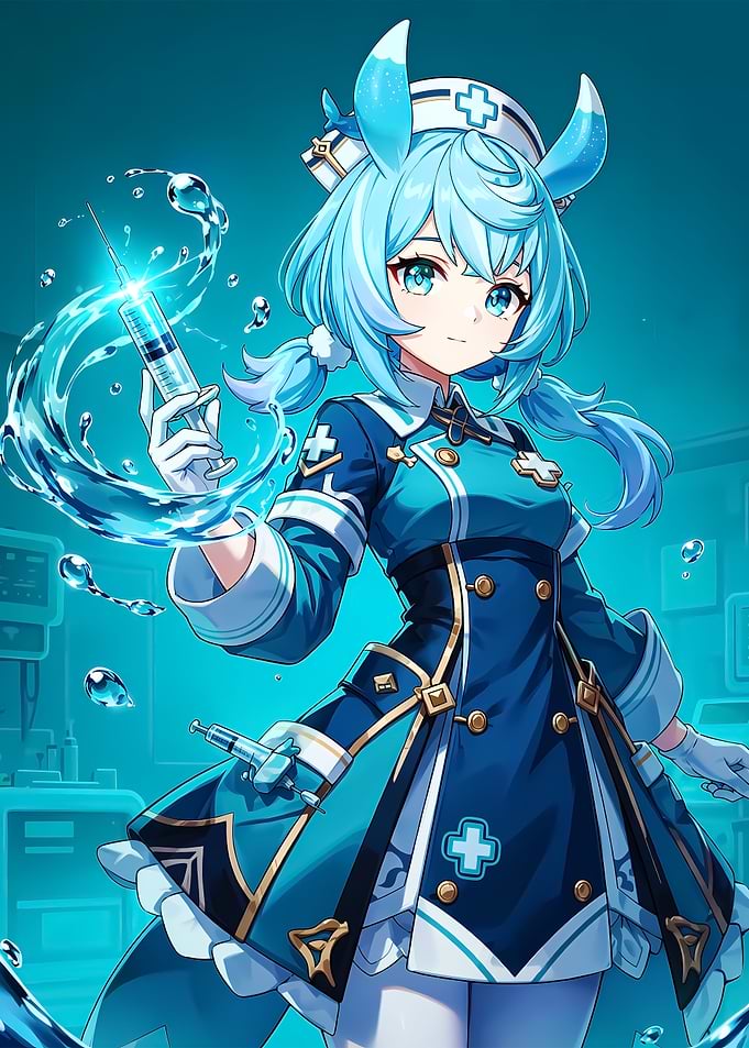 Anime Nurse Character with Water Magic
