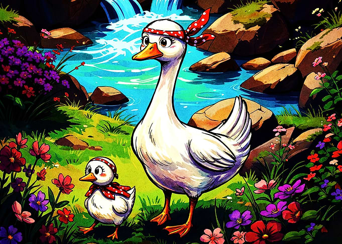 Cute Mother Goose and Gosling