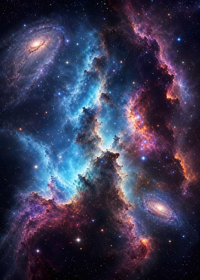 Vibrant Cosmic Nebula and Galaxies