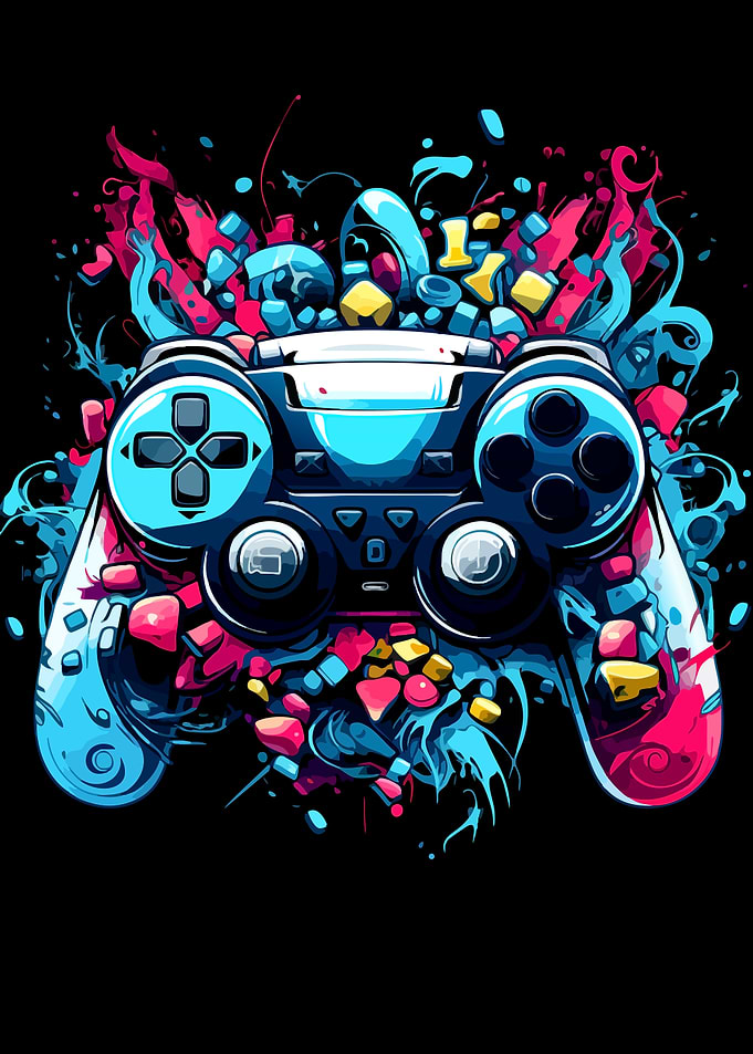 Abstract Neon Gaming Controller Art