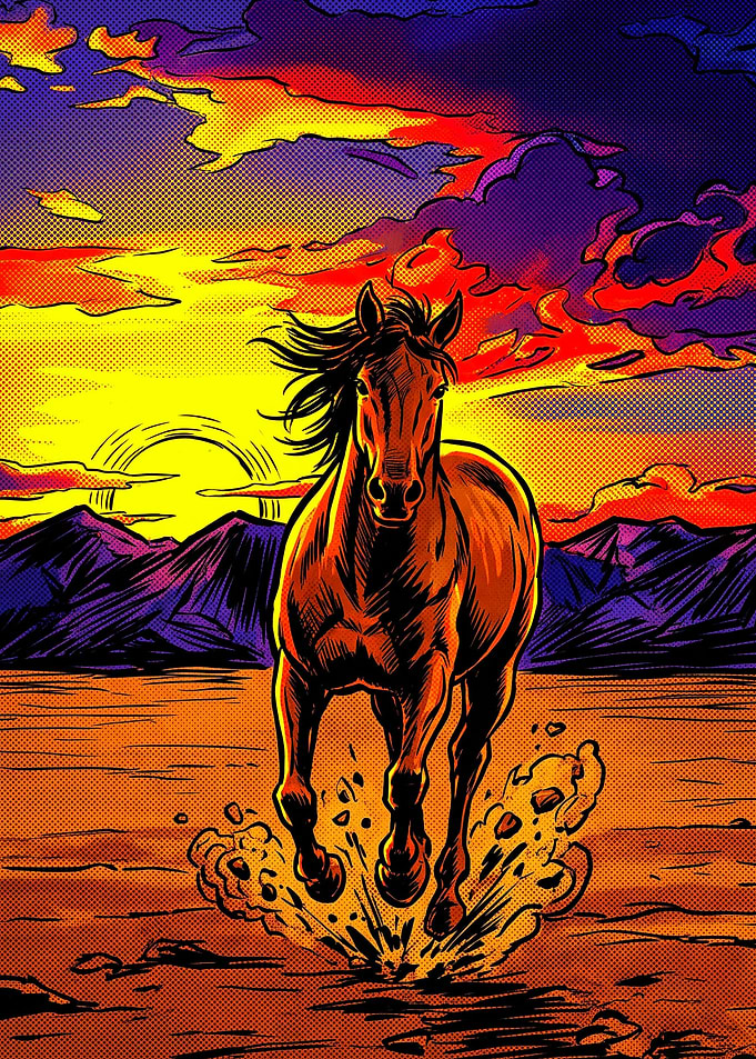 Horse Sunset Beach Retro Pop Art
