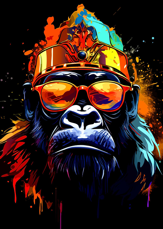Colorful Gorilla Portrait with Sunglasses