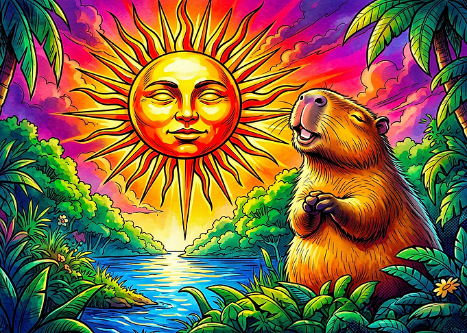 Capybara Worshipping the Radiant Sun