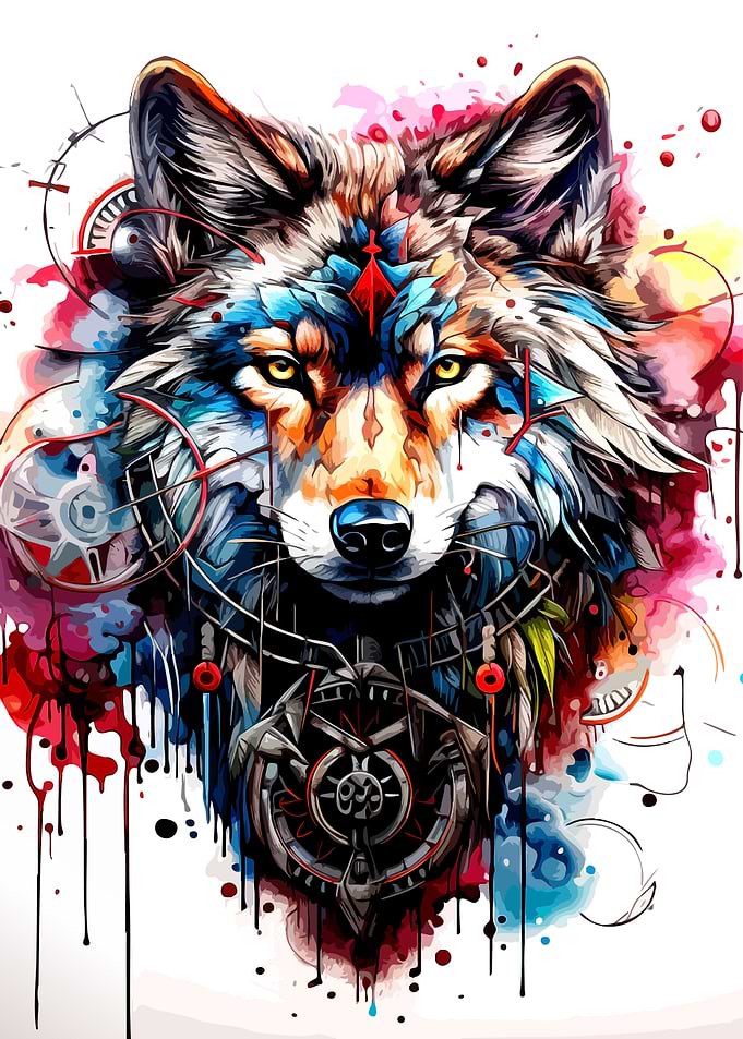 Abstract Watercolor Wolf Portrait