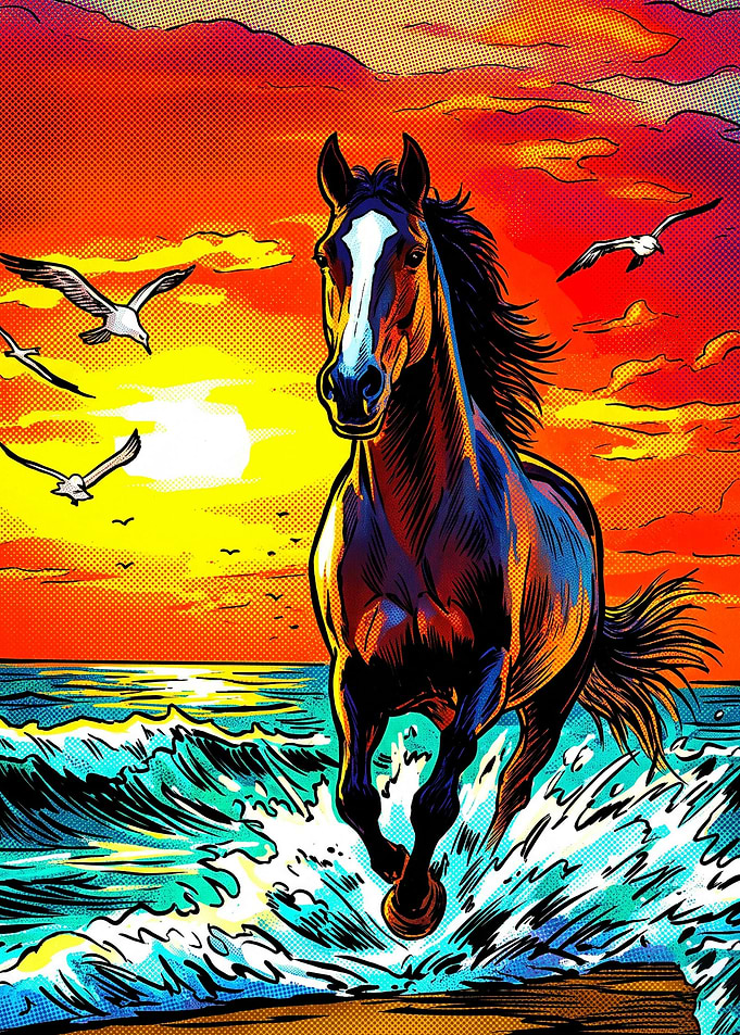 Horse Sunset Beach Psychedelic Art