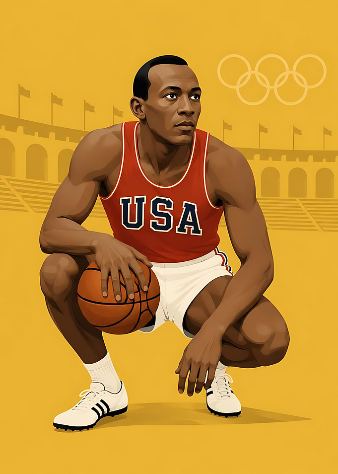 Jesse Owens Olympic Basketball Illustration