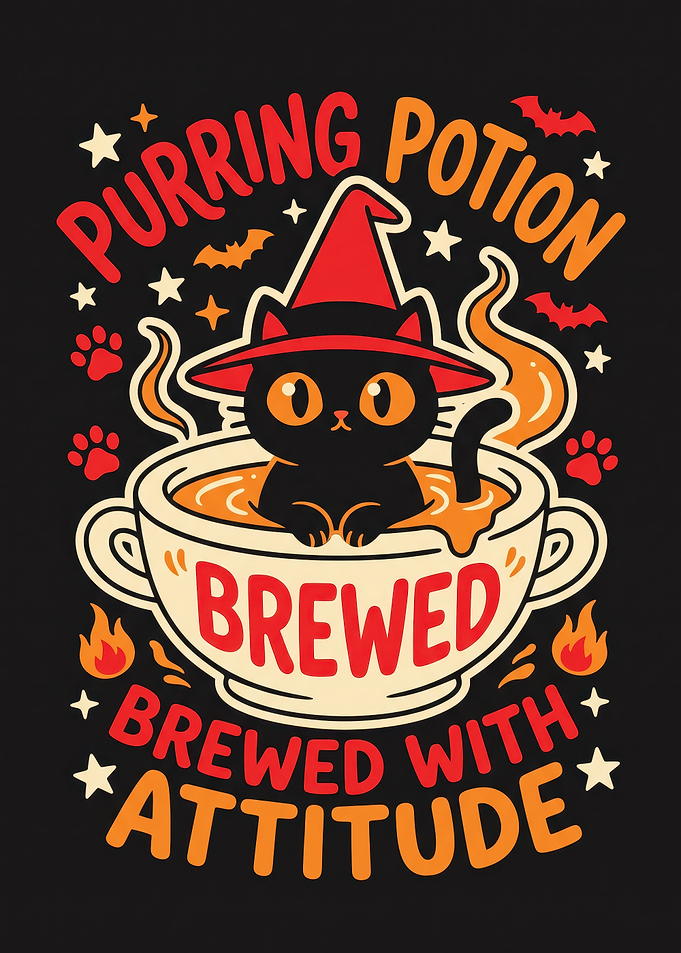 Purring Potion Witch Cat Illustration