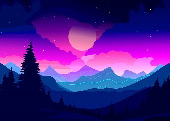 Vibrant Neon Mountain Landscape