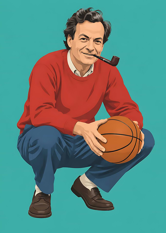Richard Feynman with Basketball Illustration
