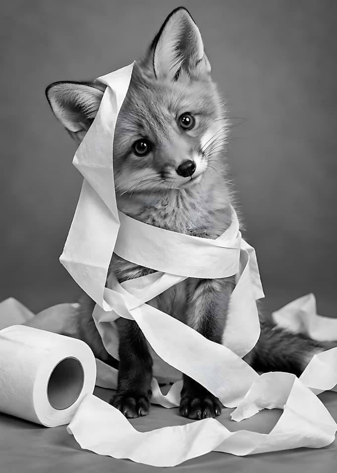 Cute Fox Tangled in Toilet Paper