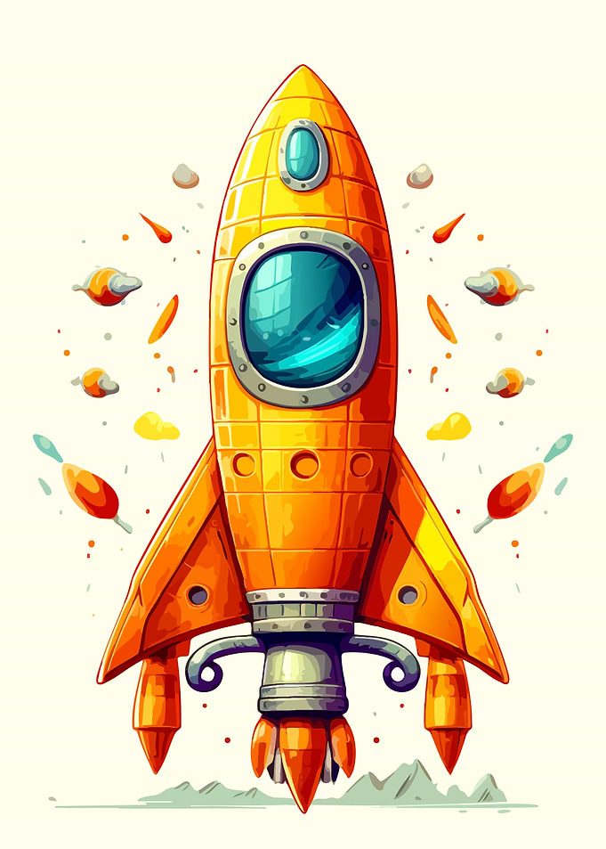 Vibrant Cartoon Space Rocket Illustration