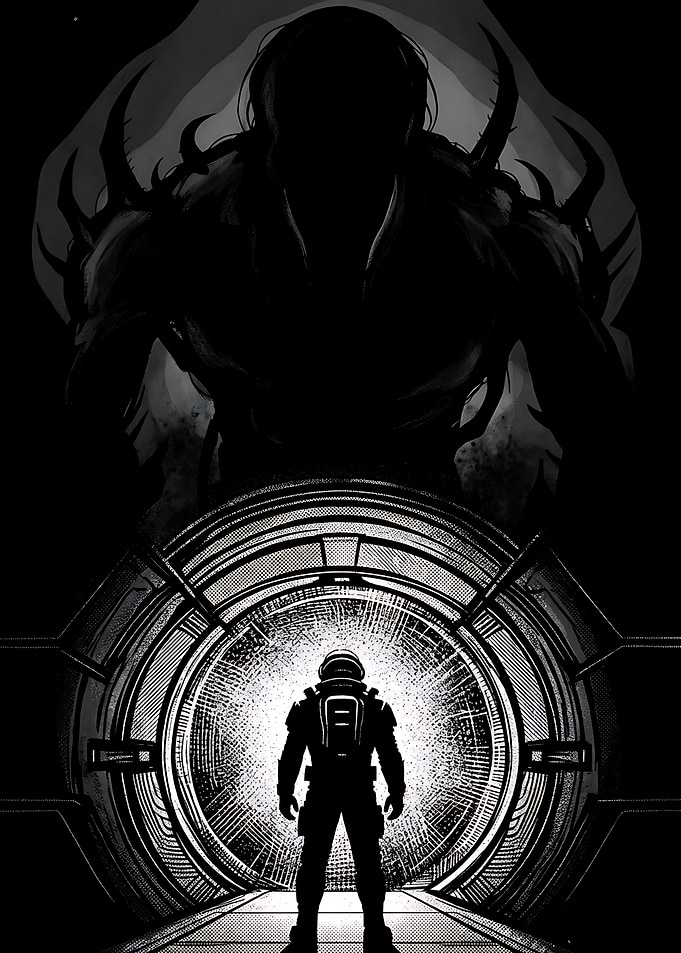 Astronaut Facing Cosmic Horror Entity