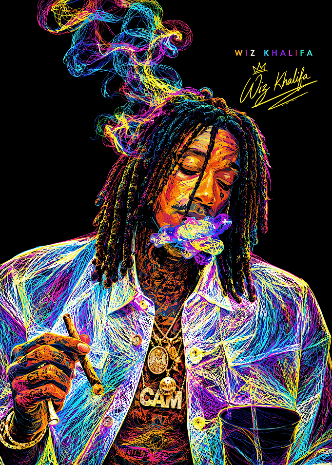 Wiz Khalifa Neon Scribble Art Portrait