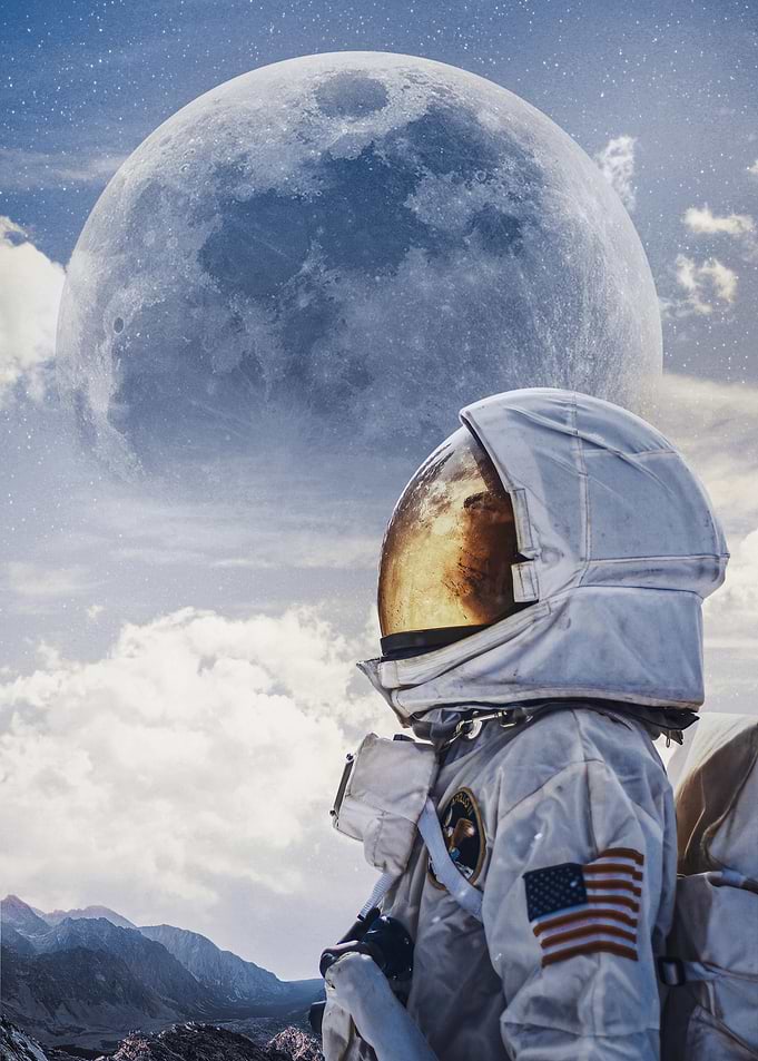Astronaut Looking at Giant Moon