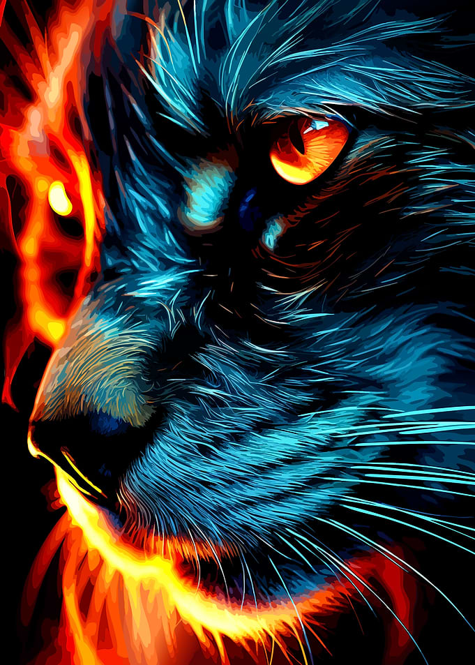 Fiery Blue Cat Portrait