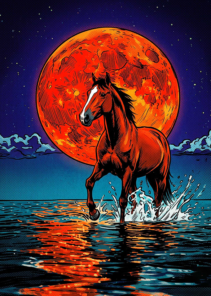 Horse Sunset Retro Pop Art Poster