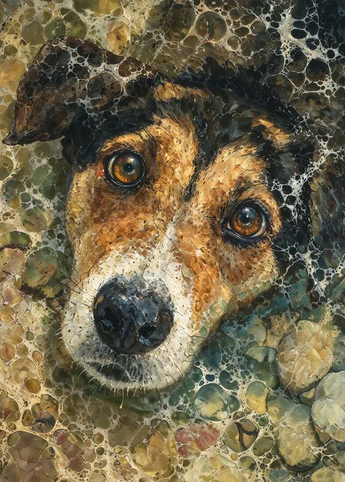 Australian Shepherd Portrait in Marbled Earth Tones