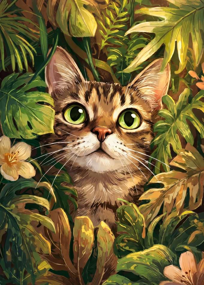Tabby Cat in Tropical Foliage