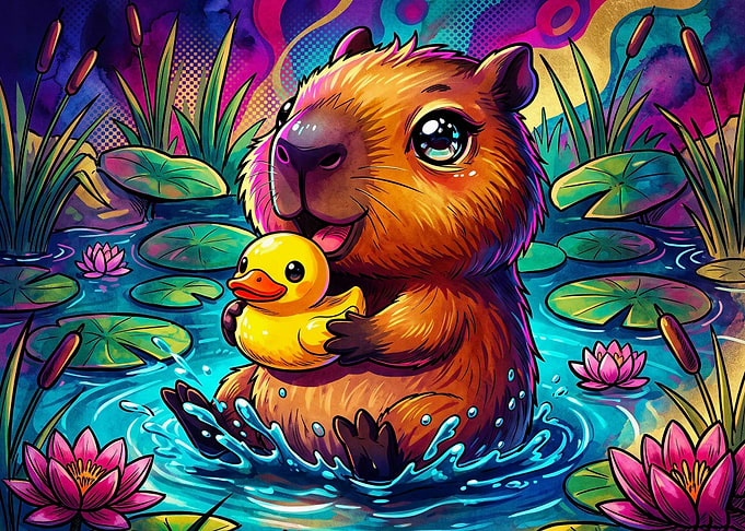 Cute Capybara with Rubber Duck
