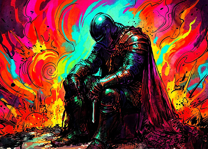 Knight Armor Psychedelic Art Poster