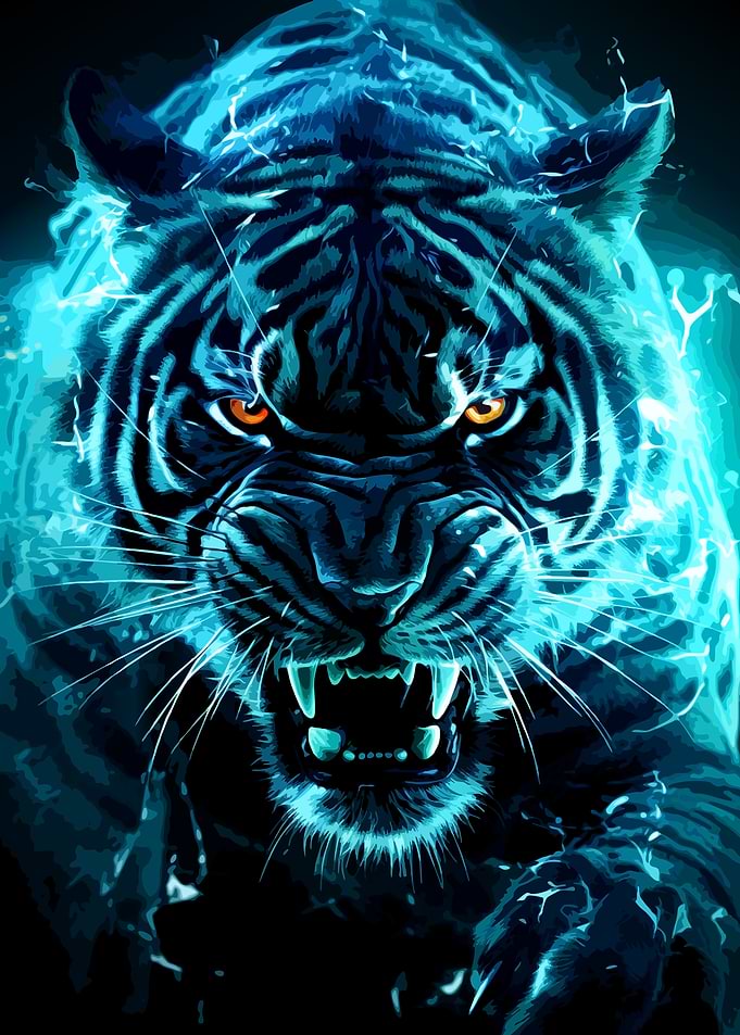 Electric Blue Roaring Tiger