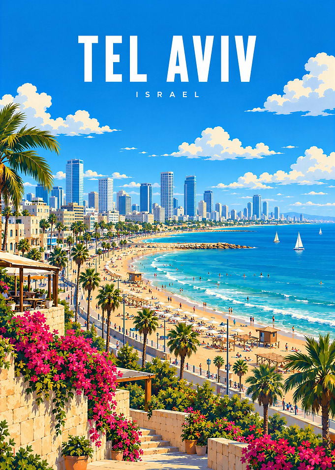 Tel Aviv Beach Travel Poster