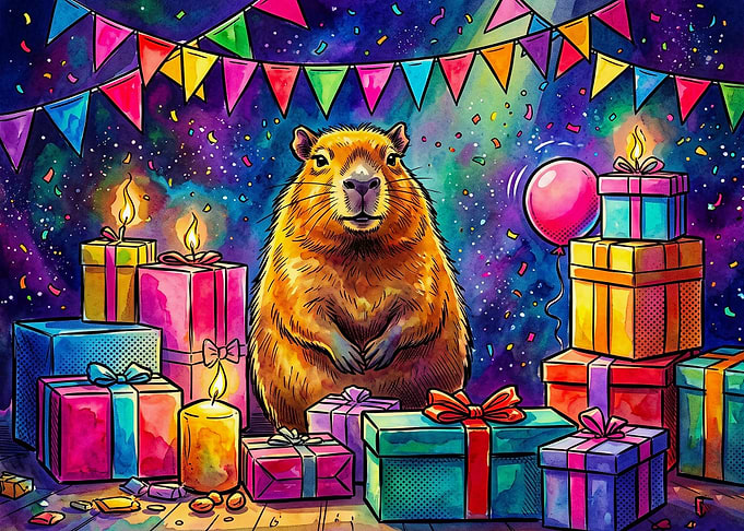 Capybara Birthday Celebration Illustration