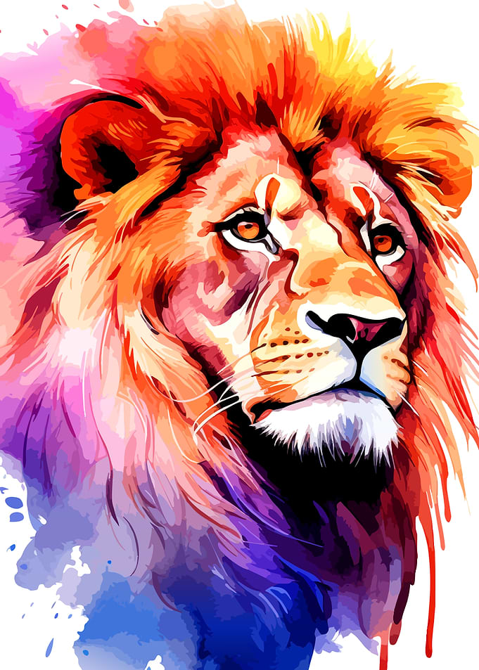 Colorful Watercolor Lion Portrait