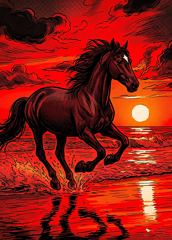 Fire Horse Wild Stallion Retro Art