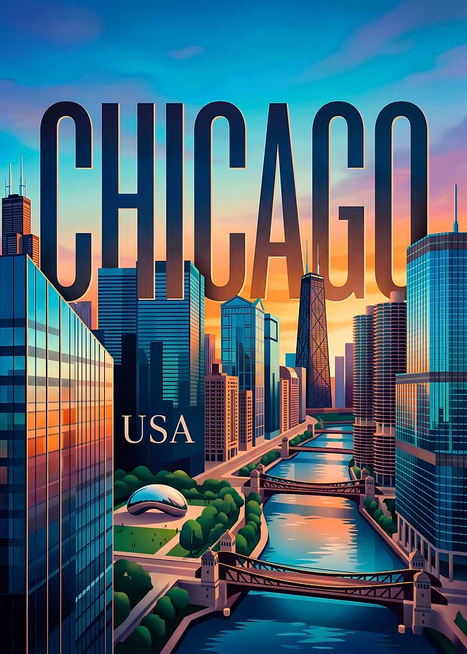 Chicago Cityscape Travel Poster