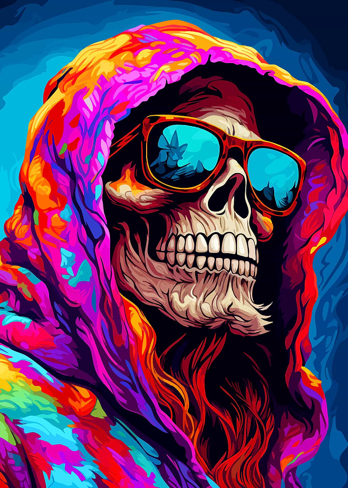 Psychedelic Skull in Colorful Hoodie