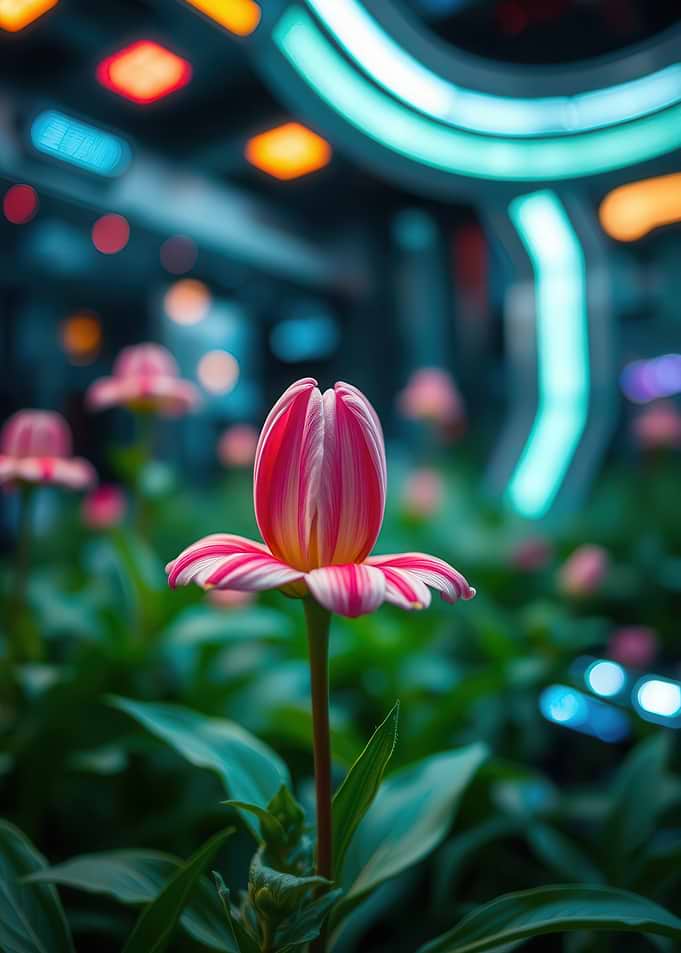 Futuristic Pink Tulip in Neon Garden