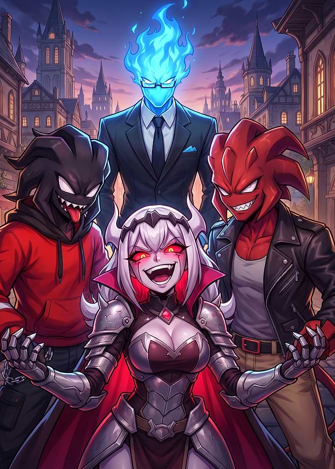 Helltaker Characters Group Portrait