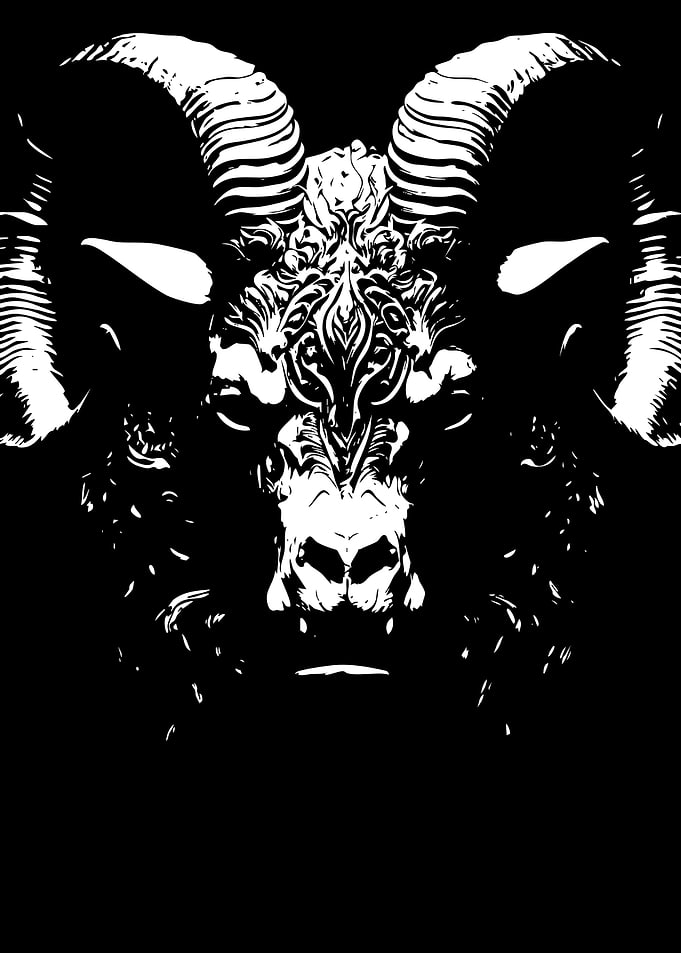Stylized Black and White Ram Portrait