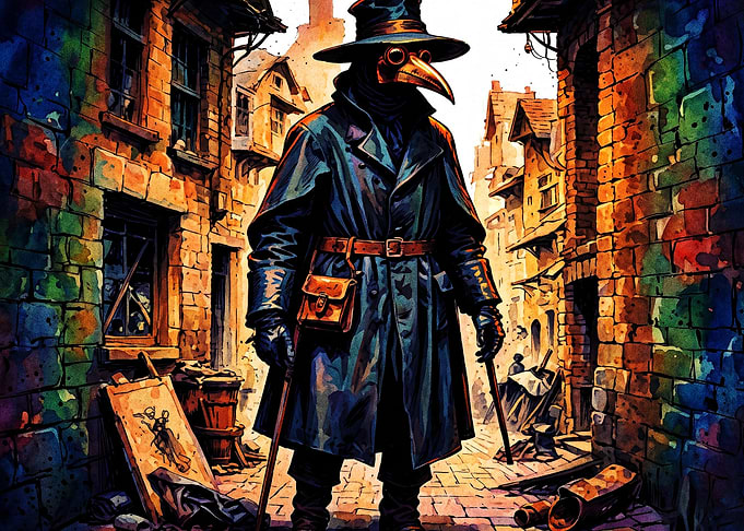 Plague Doctor Street Watercolor Art