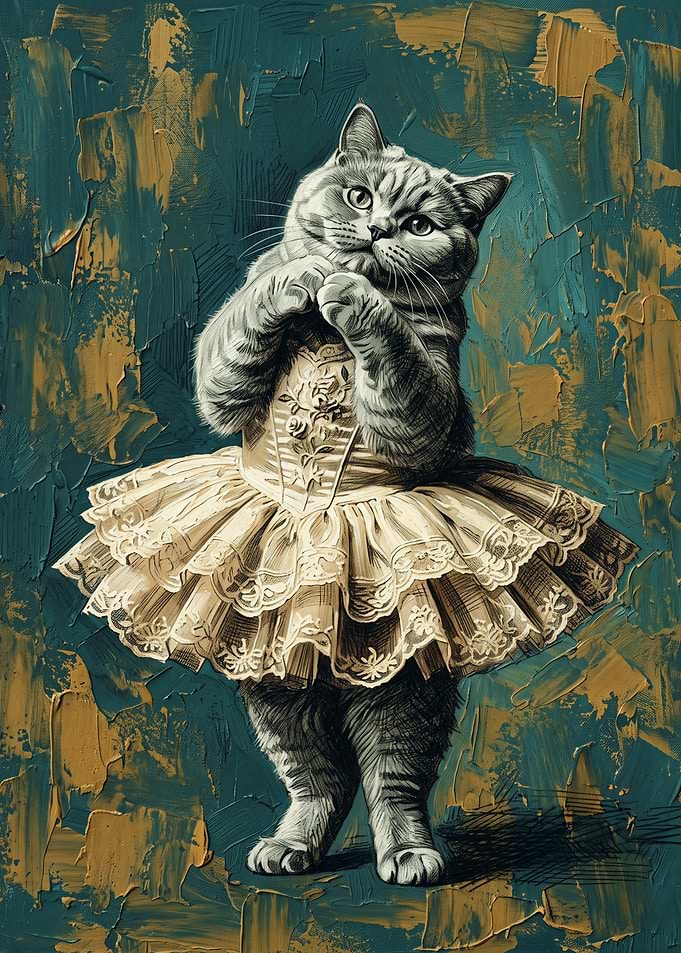 Ballerina Cat Animals Impasto Oil Painting Art
