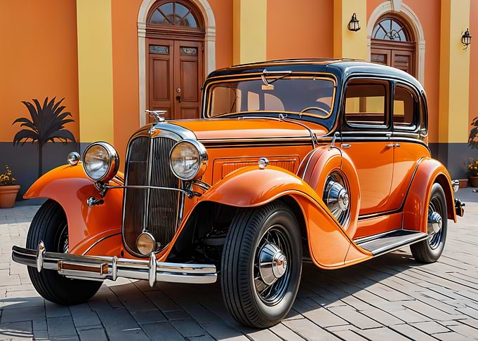 Classic Orange and Black Vintage Car