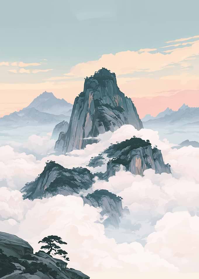 Serene Mountain Peaks Above Clouds