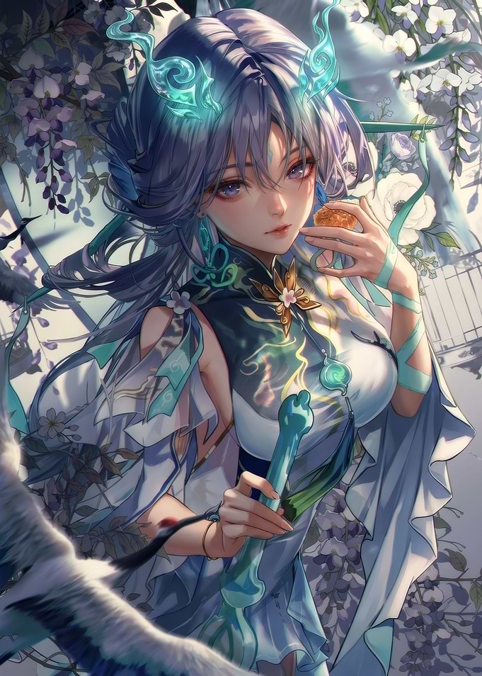 Ethereal Anime Girl with Floral Accents