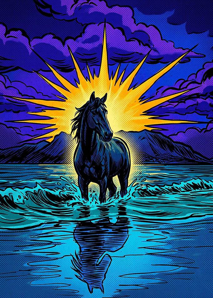 Wild Horses Sunset Beach Pop Art