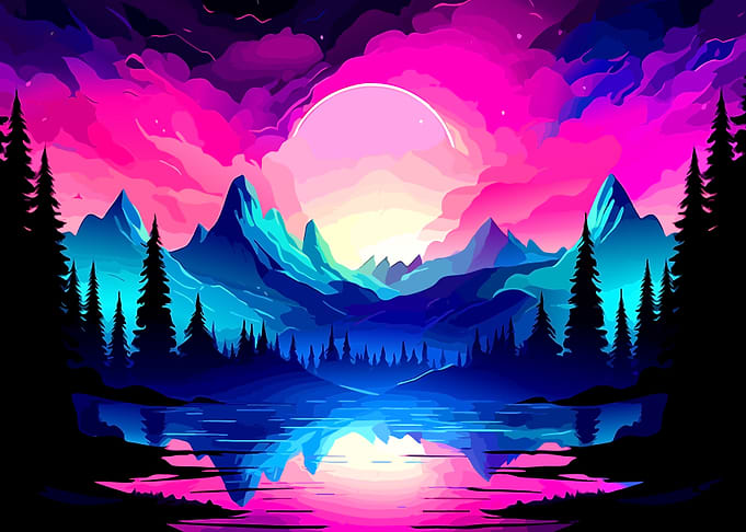 Neon Synthwave Mountain Landscape