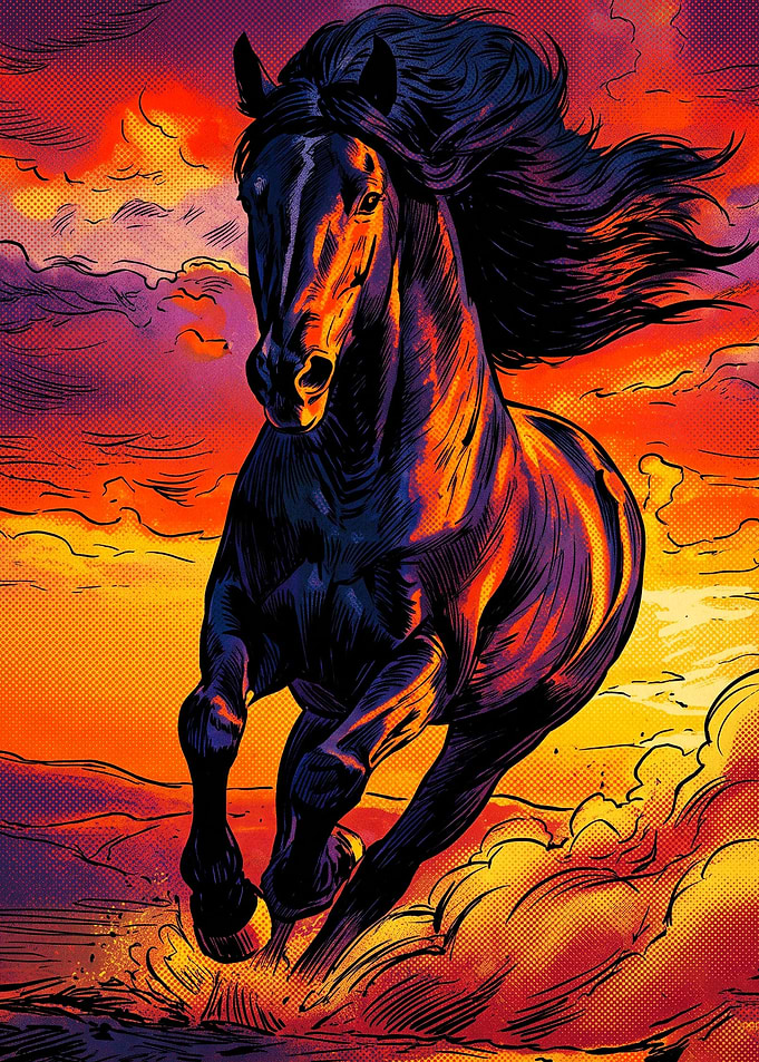 Horse Sunset Retro Neon Art