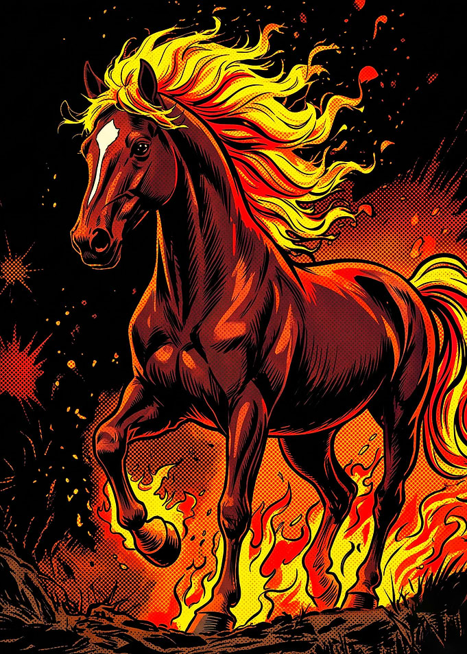 Black Horse Moon Desert Retro Art