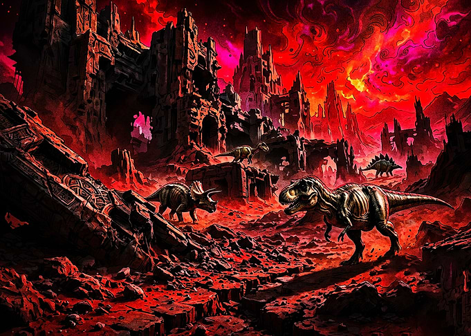 Dinosaurs in a Ruined Hellscape
