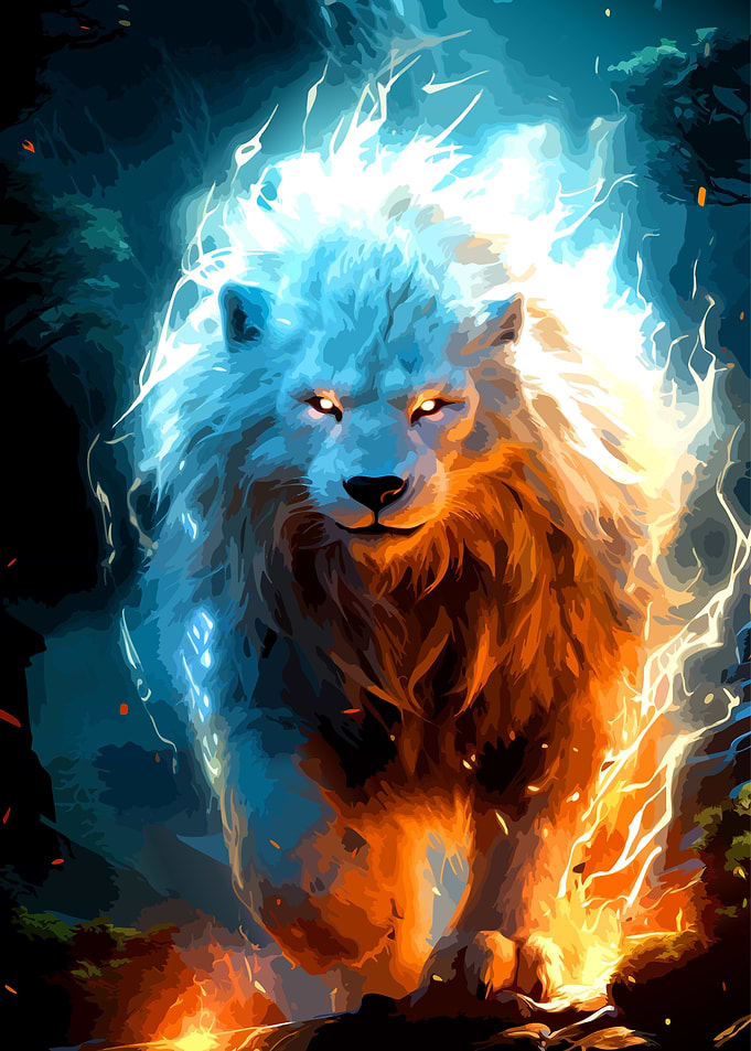 Fiery Elemental Lion Digital Art