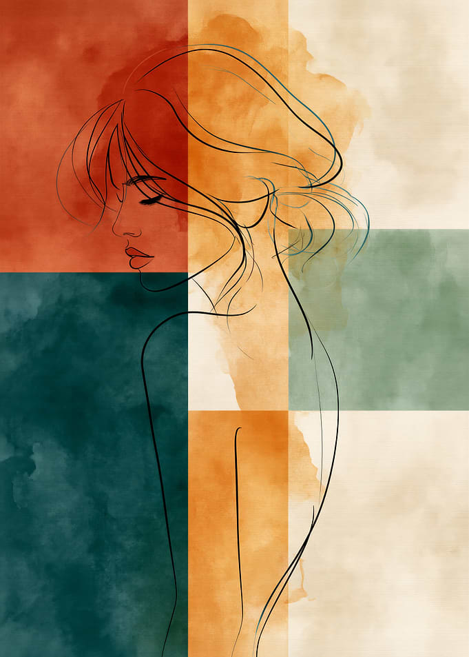Modern Boho Line Art Woman