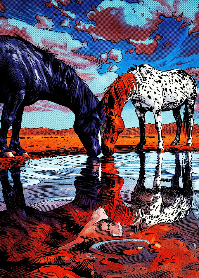 Horse Forest River Neon Art Poster