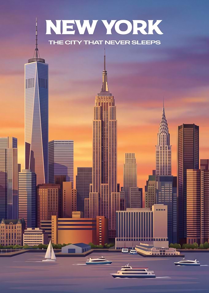 New York City Skyline Sunset Poster