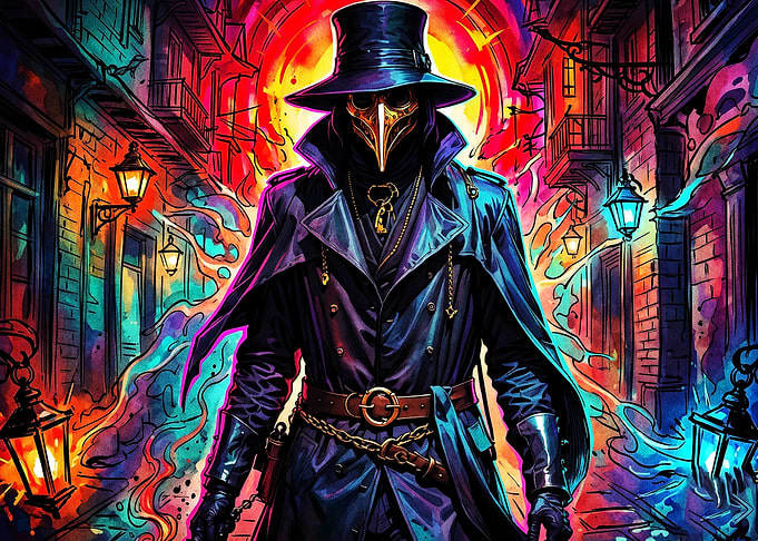 Plague Doctor Neon Cyberpunk Art