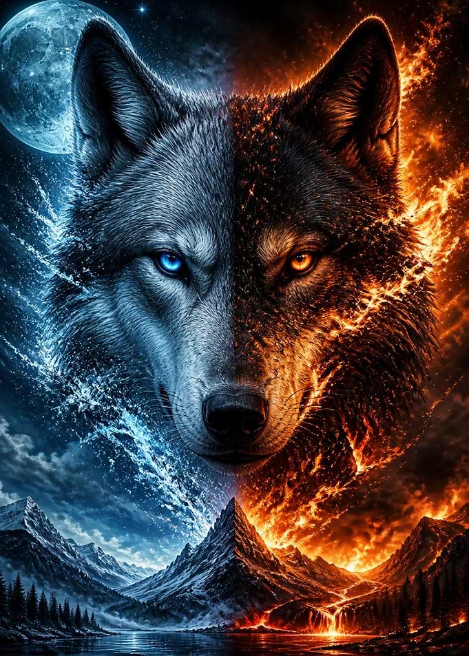 Dual Nature Fire and Ice Wolf